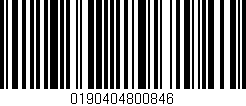 Código de barras (EAN, GTIN, SKU, ISBN): '0190404800846'