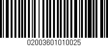 Código de barras (EAN, GTIN, SKU, ISBN): '02003601010025'