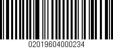 Código de barras (EAN, GTIN, SKU, ISBN): '02019604000234'
