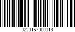 Código de barras (EAN, GTIN, SKU, ISBN): '0220157000016'