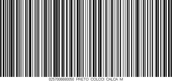 Código de barras (EAN, GTIN, SKU, ISBN): '0257006680050_PRETO_COLCCI_CALCA_M'