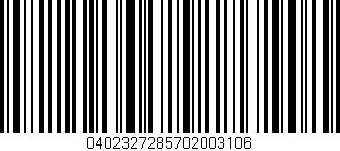 Código de barras (EAN, GTIN, SKU, ISBN): '0402327285702003106'