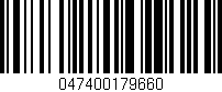 Código de barras (EAN, GTIN, SKU, ISBN): '047400179660'
