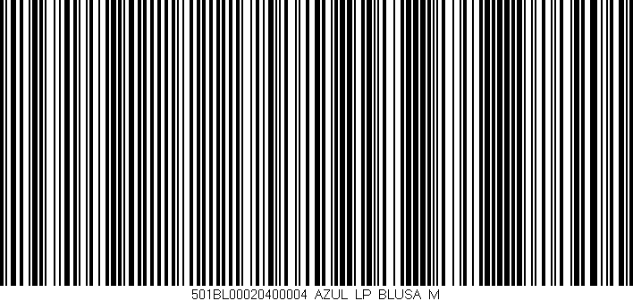 Código de barras (EAN, GTIN, SKU, ISBN): '501BL00020400004_AZUL_LP_BLUSA_M'
