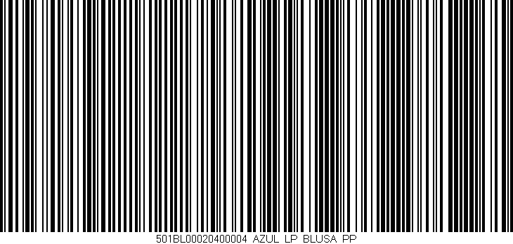 Código de barras (EAN, GTIN, SKU, ISBN): '501BL00020400004_AZUL_LP_BLUSA_PP'