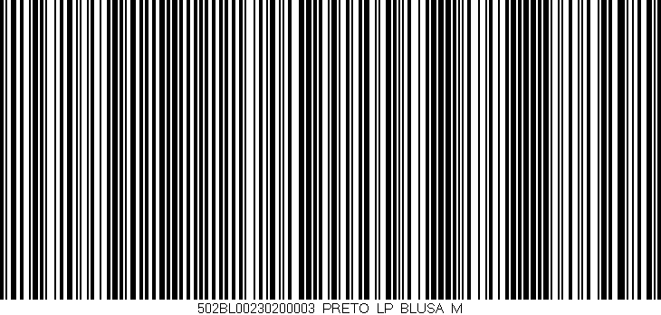 Código de barras (EAN, GTIN, SKU, ISBN): '502BL00230200003_PRETO_LP_BLUSA_M'