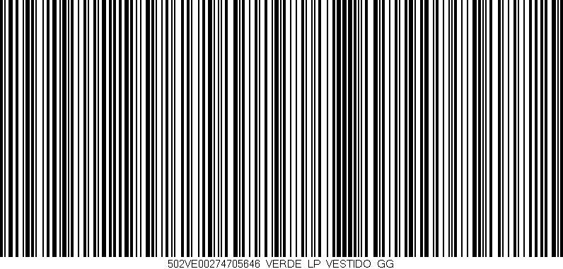 Código de barras (EAN, GTIN, SKU, ISBN): '502VE00274705646_VERDE_LP_VESTIDO_GG'