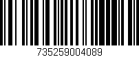 Código de barras (EAN, GTIN, SKU, ISBN): '735259004089'