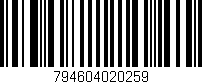 Código de barras (EAN, GTIN, SKU, ISBN): '794604020259'