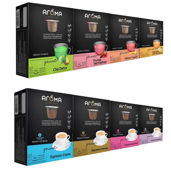 100 Cápsulas para Nespresso Kit Degustação Café Chá - Aroma Selezione