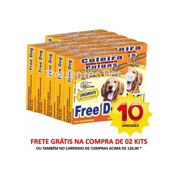 10 Coleiras Anti Pulga para Cachorro - Free Dog 100% Natural - R2s