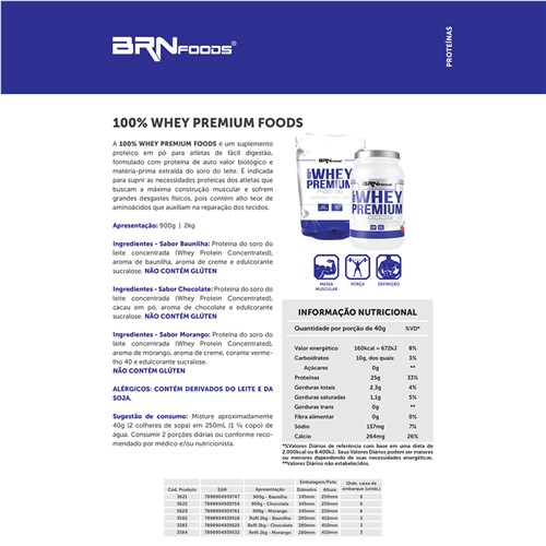 100% Whey Premium 900g - Brn Foods
