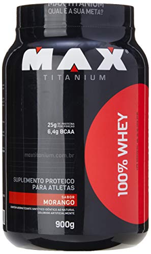 100% Whey Protein, Max Titanium, Morango, 900 G