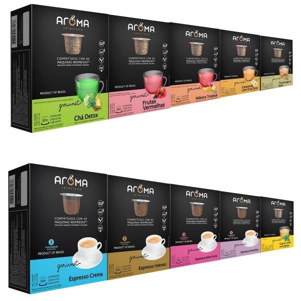 150 Cápsulas para Nespresso Kit Degustação Café Chá - Aroma Selezione