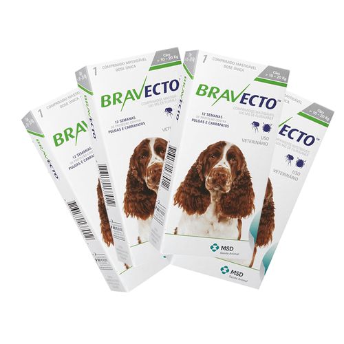 4 Bravecto Comprimido para Cães de 10 a 20kg - MSD 10 - 20 Kg