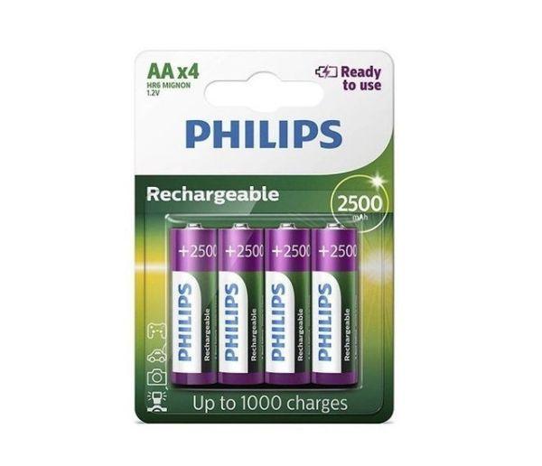 4 Pilhas Recarregáveis Aa 2500mah 1,2v HR6 - Philips
