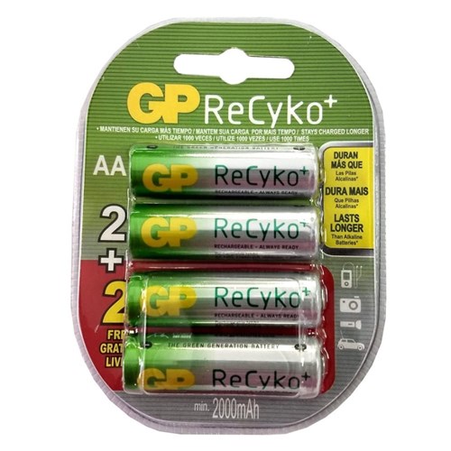 4 Pilhas Recarregáveis Gp Batteries Recyko Aa 2000Mah