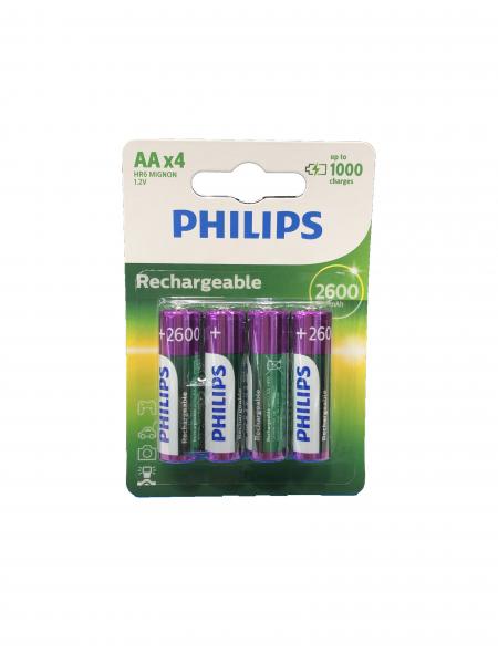 4 Pilhas Recarregáveis Philips Aa 2600 MAh