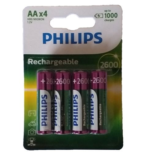 4 Pilhas Recarregável Philips Aa 2600mah Hr6 Mignon 1,2v