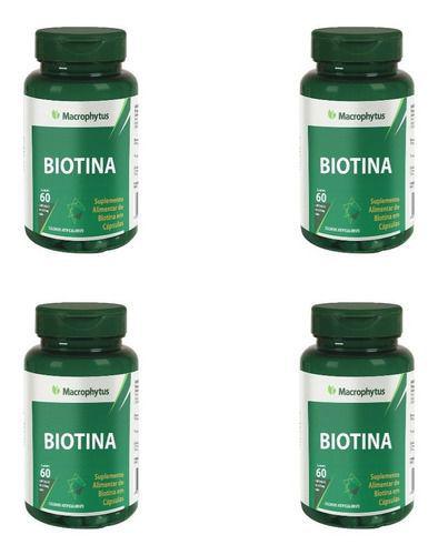 4x Vitamina H Biotina 60 Cápsulas 250mg Cabelo e Unhas - Macrophytus