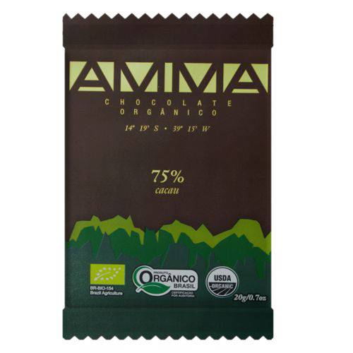 Amma Chocolate Orgânico 75% Cacau 20g