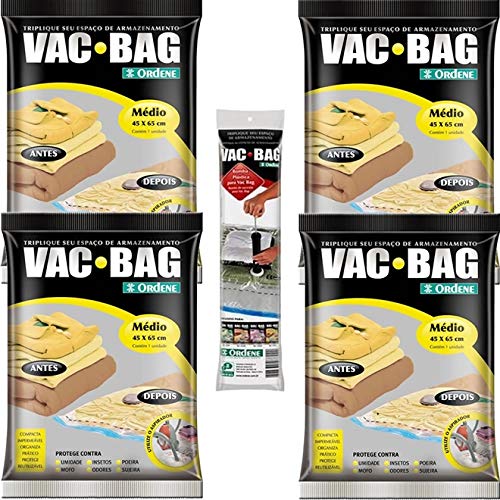 5 Sacos à Vácuo Vac Bag Ordene Médio 45x65 + Bomba Manual