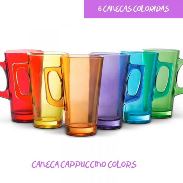 6 Canecas Cappuccino Café 370ml Colorido - Casa Linda