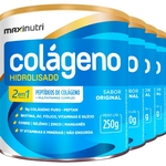 6 Potes Colágeno Hidrolisado 2 em 1 250g Lata Original Maxinutri