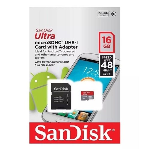 Cartão de Memória 16GB Micro SDHC Classe 10 com Adaptador-Sandisk