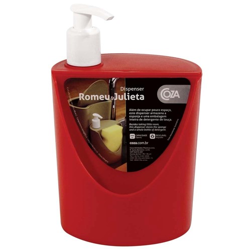 Dispenser Detergente e Esponja para Pia Romeu e Julieta 600ml Vermelho 10837/0053 - Coza