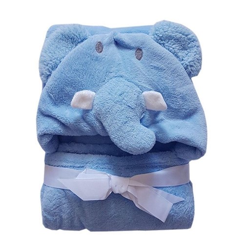 Manta Baby com Capuz de Elefante Azul-Jolitex