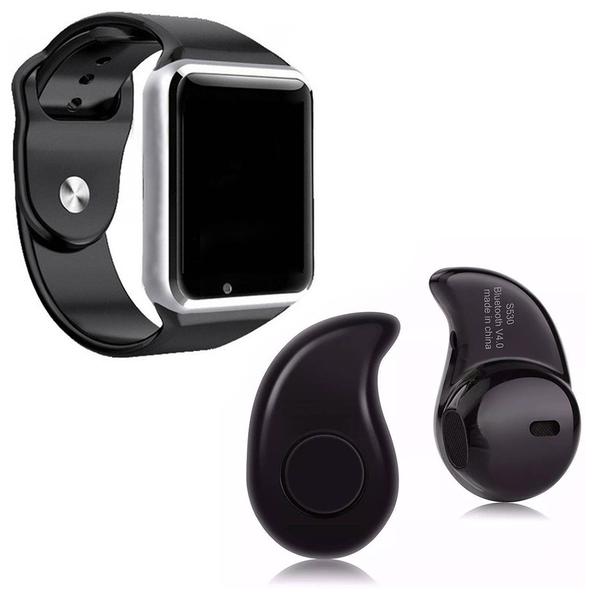 A1 Relógio Inteligente Smart Watch Bluetooth Chip Android + Mini Fone de Ouvido Bluetooth Prata