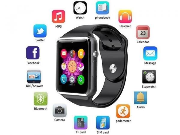 A1 Relógio Inteligente Smart Watch Bluetooth Chip Android S7 Preto