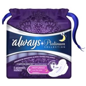 Absorvente Always Noturno Platinum Regular com Abas C/8 Unidades