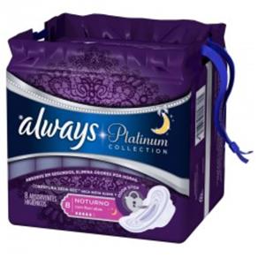 Absorvente Always Platinum Noturno Regular com Abas - 8 Unidades