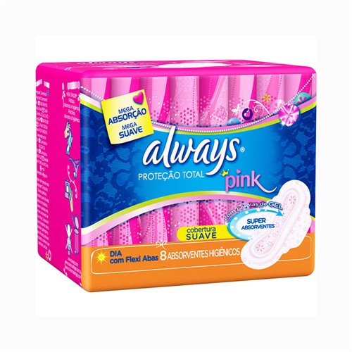 Absorvente Always Proteção Total Pink Suave C/ Abas C/8un