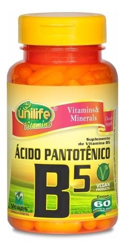 Ácido Pantotênico Vitamina B5 Unilife 60 Cápsulas de 500Mg (Sem Sabor)