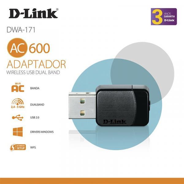Adaptador D-LINK DWA-171 Wireless USB 11AC Dualband 433MBPS