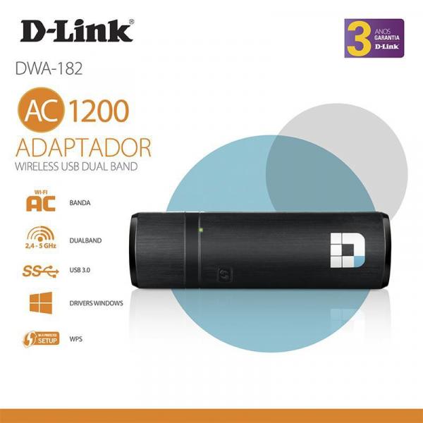 Adaptador D-LINK DWA-182 Wireless USB 11AC Dualband 867MBPS