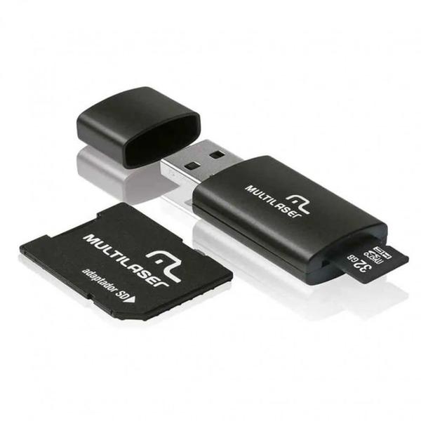 Adaptador 3 em 1 Multilaser SD Pendrive Cartão de Memória Classe 10 32GB Preto Mc113