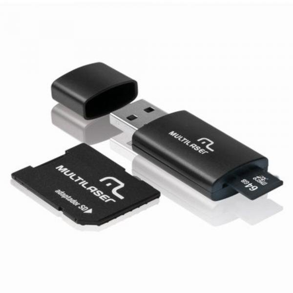 Adaptador 3 em 1 SD + Pendrive +Cartão de Memória Classe 10 64GB Preto Multilaser - MC115