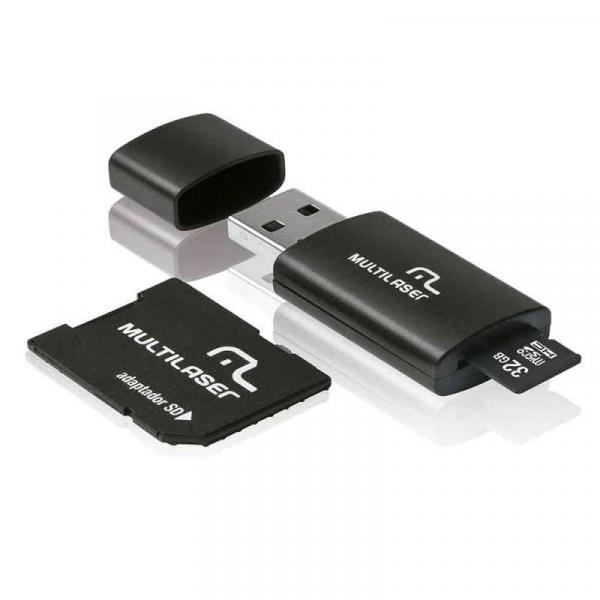 Adaptador 3 em 1 SD + Pendrive +Cartão de Memória Classe 10 32GB Preto Multilaser - MC113