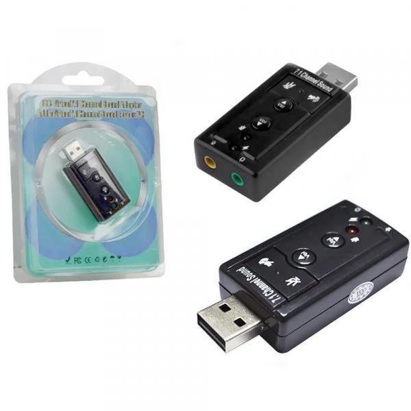 Adaptador Placa de Som USB 7.1 com Entrada P2 e Fone Sound 7.1 Generico
