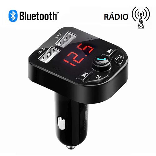 Adaptador Transmissor FM Bluetooth Carregador Veicular - LOJALIQUIDABR