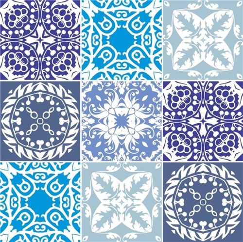 Adesivo de Azulejo Abstrato Azul 15X15 Cm - Kit com 16 Azulejos