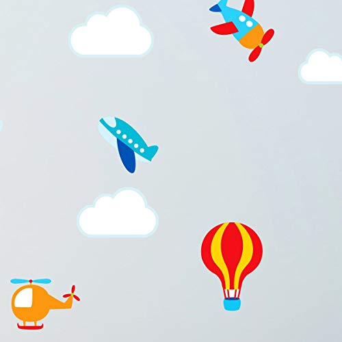 Adesivo de Parede Aviões, Nuvens e Balão para Quarto de Bebê