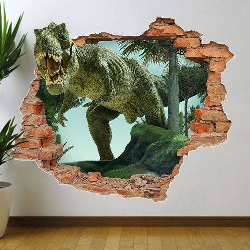 Adesivo de Parede Buraco Falso Dinossauro 3D