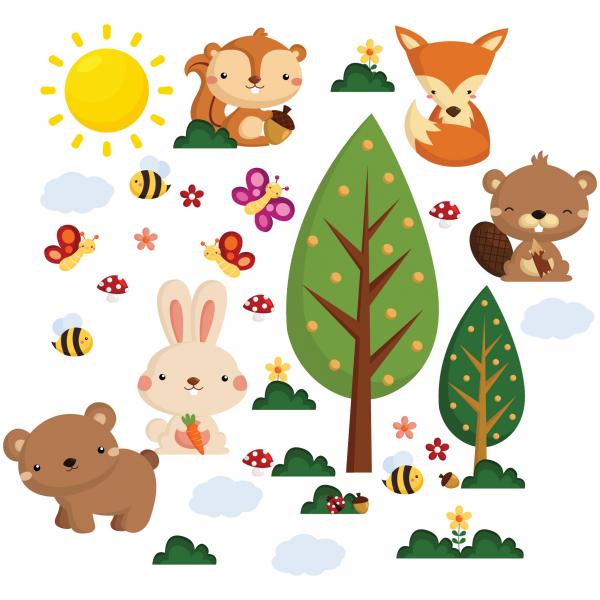 Adesivo de Parede Infantil Árvore Animais Outono - Quartinhos