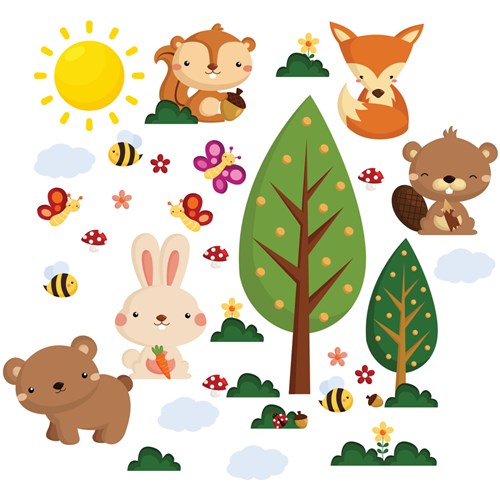 Adesivo de Parede Infantil Árvore Animais Outono Quartinhos