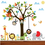 Adesivo De Parede Infantil Bebe Safari Zoo Selva Quarto Decorativo Arvore Animais Macaco Coruja Gira